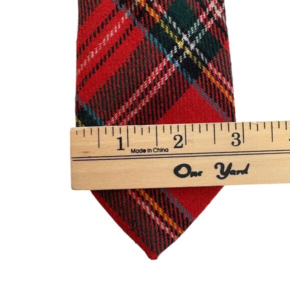 Vintage Woolrich Wool Tweed Skinny Neck Tie Red Plaid Hipster - Picture 5 of 6